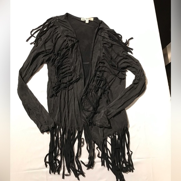 VINTAGE INDIGO THREAD CO SASSY SEXY BLACK COTTON L/S FRINGE CARDIGAN - Picture 1 of 10